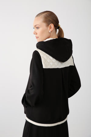 Wholesale Oysho Fabric Quilted Hoodie Jacket - Black