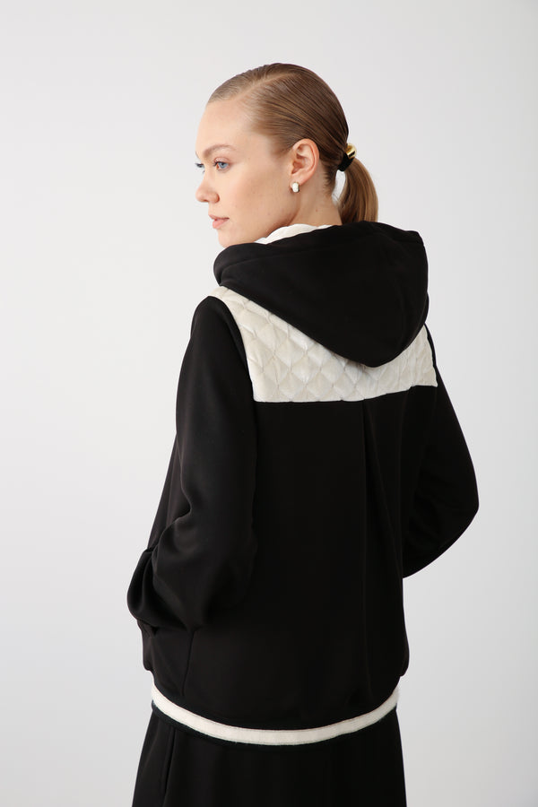 Wholesale Oysho Fabric Quilted Hoodie Jacket - Black