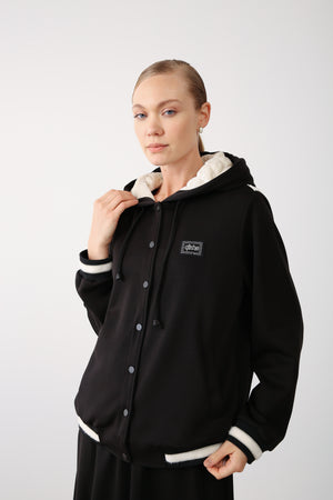 Wholesale Oysho Fabric Quilted Hoodie Jacket - Black