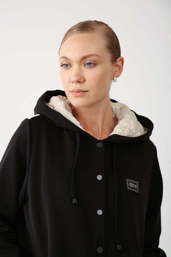 Wholesale Oysho Fabric Quilted Hoodie Jacket - Black