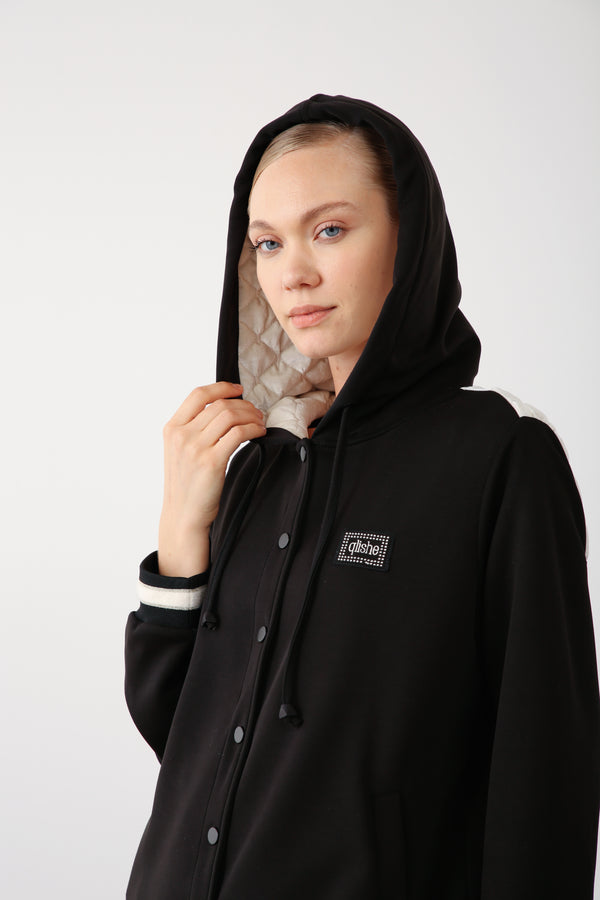 Wholesale Oysho Fabric Quilted Hoodie Jacket - Black