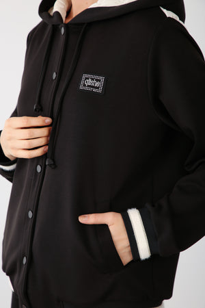 Wholesale Oysho Fabric Quilted Hoodie Jacket - Black
