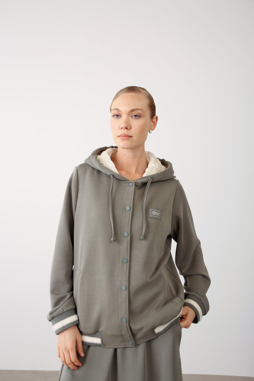 Wholesale Oysho Quilted Hoodie Jacket - Khaki