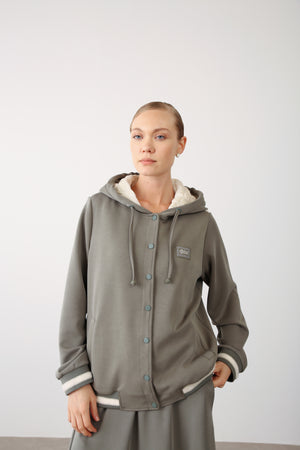 Wholesale Oysho Quilted Hoodie Jacket - Khaki