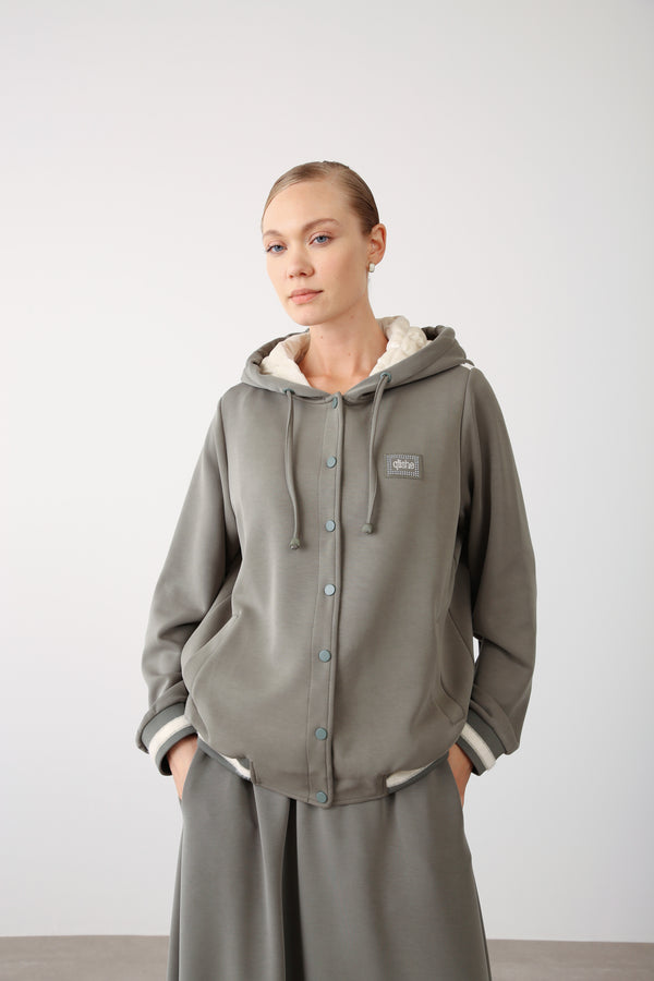 Wholesale Oysho Quilted Hoodie Jacket - Khaki