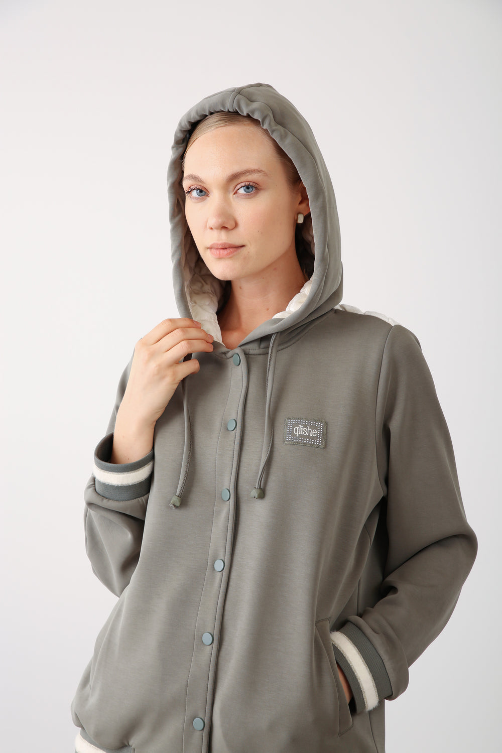 Wholesale Oysho Quilted Hoodie Jacket - Khaki