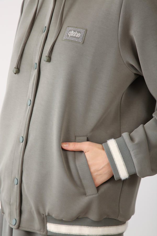 Wholesale Oysho Quilted Hoodie Jacket - Khaki