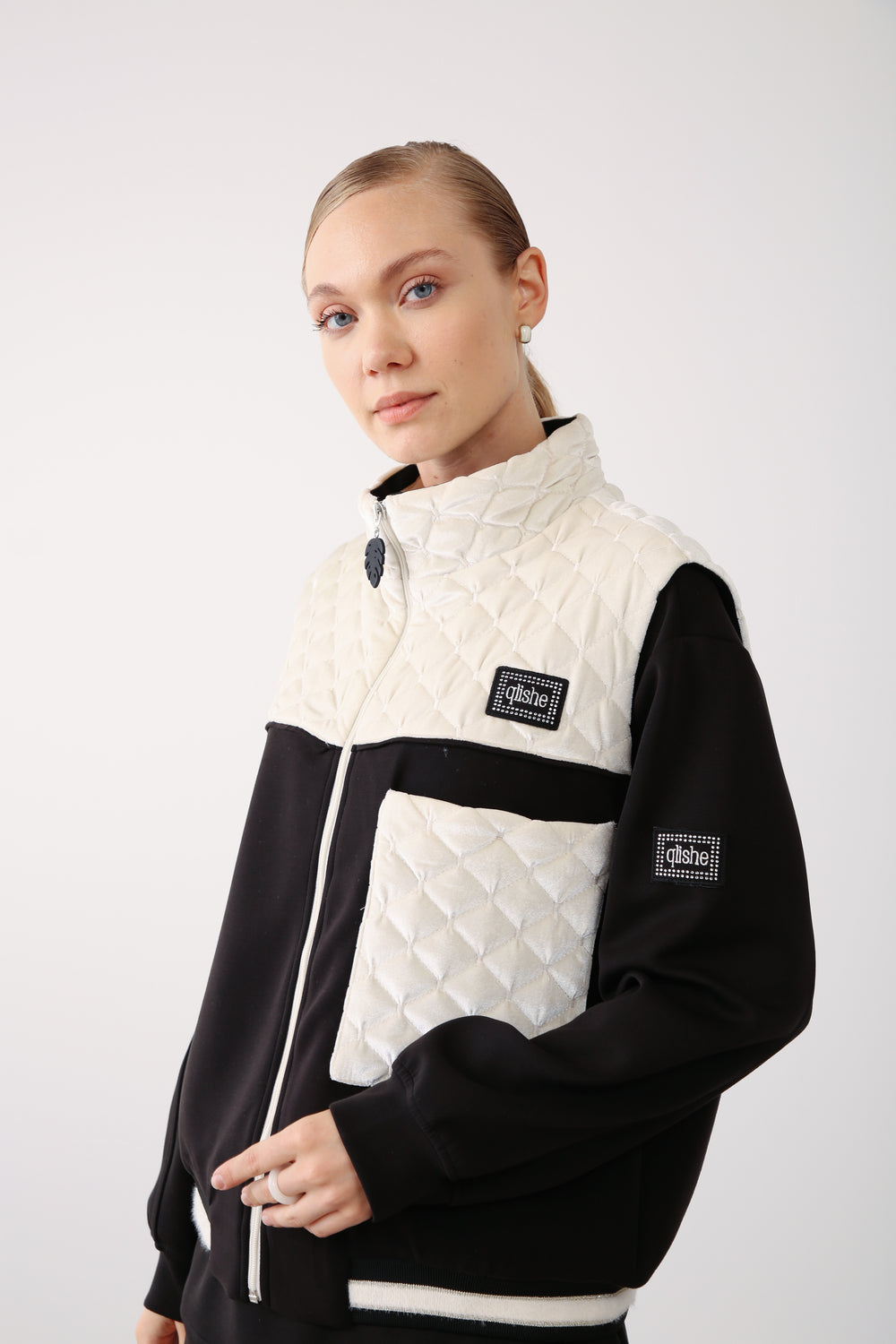 Wholesale Oysho Fabric Quilted Vest - Black