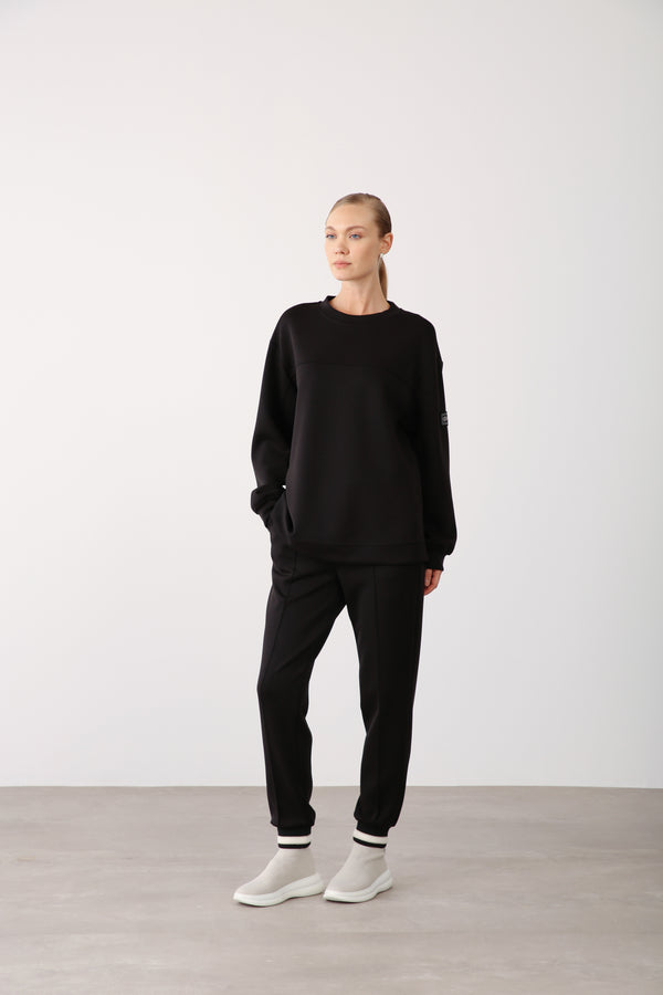 Wholesale Oysho Fabric Ribbed Hem Drawstring Pants – Black