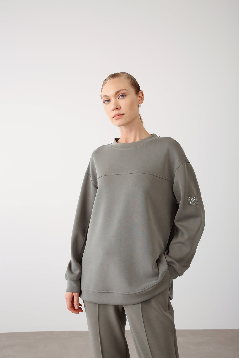 Wholesale Oysho Fabric Side Snap Detail Sweatshirt – Khaki