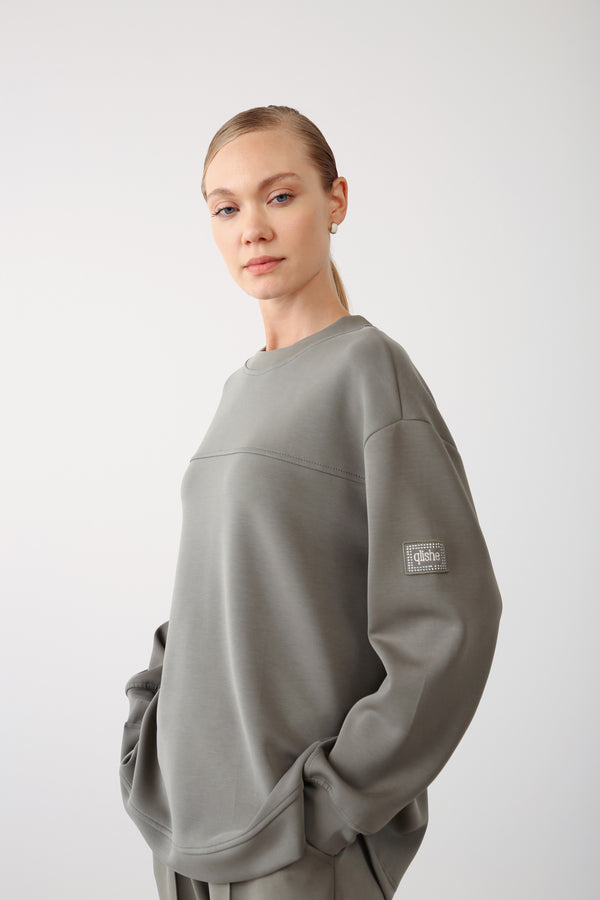 Wholesale Oysho Fabric Side Snap Detail Sweatshirt – Khaki