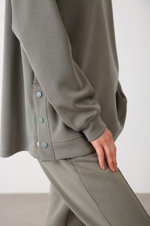 Wholesale Oysho Fabric Side Snap Detail Sweatshirt – Khaki