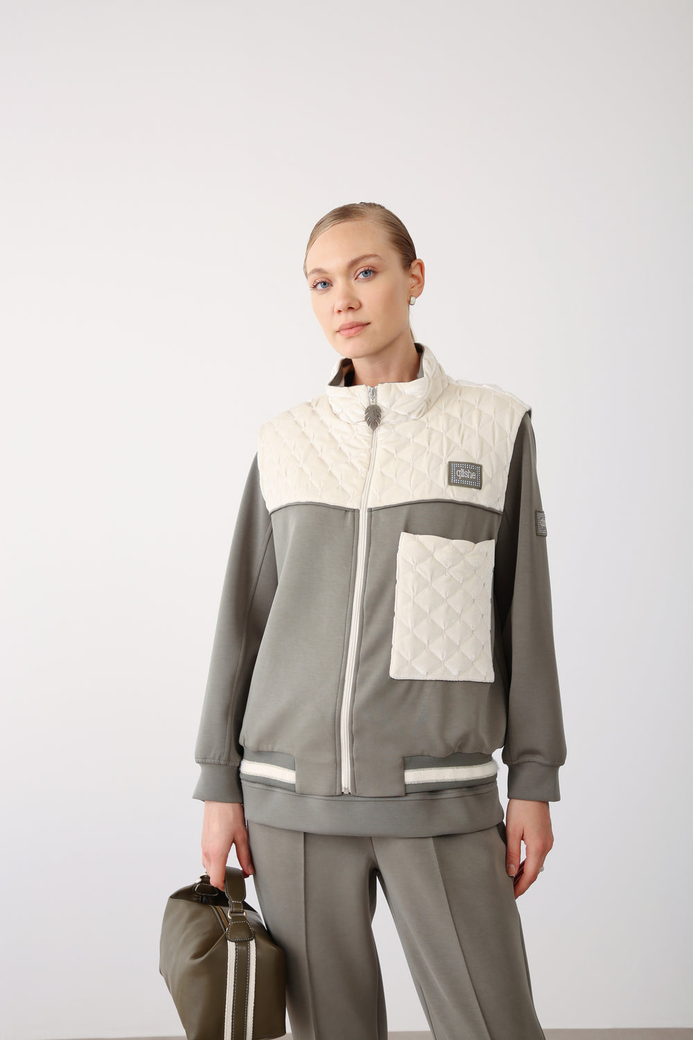 Wholesale Oysho Fabric Quilted Vest - Khaki