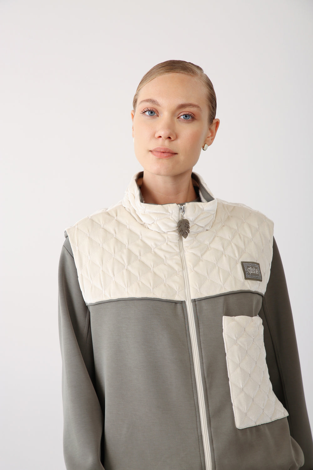 Wholesale Oysho Fabric Quilted Vest - Khaki