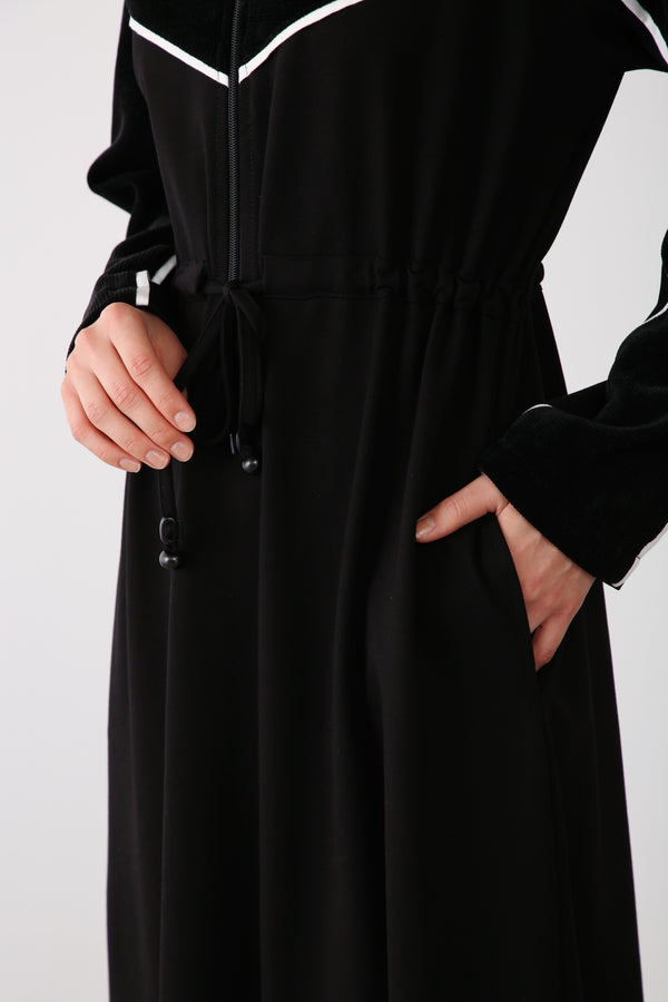 Wholesale Two-Thread Drawstring Maxi Dress - Black