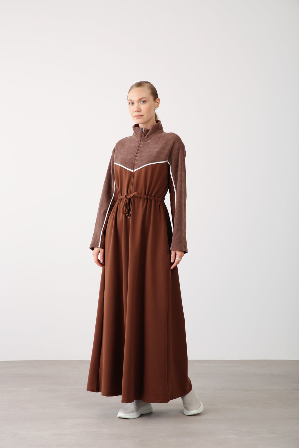 Wholesale Two-Thread Drawstring Maxi Dress - Brown