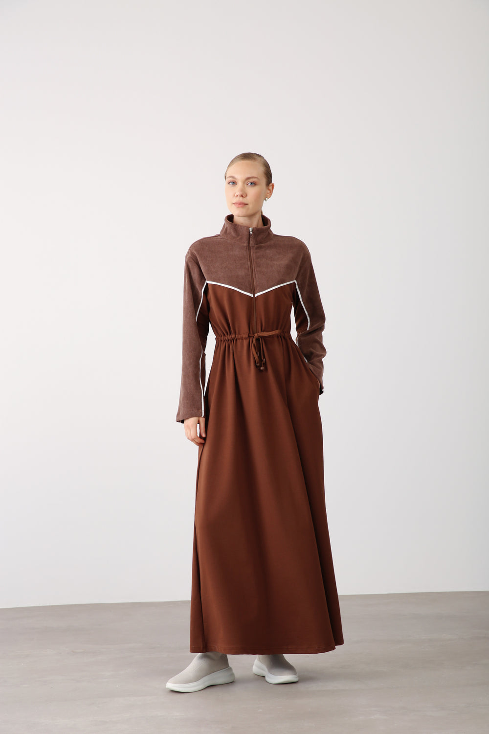 Wholesale Two-Thread Drawstring Maxi Dress - Brown