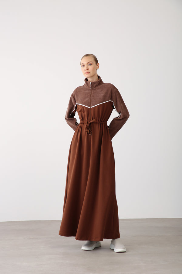 Wholesale Two-Thread Drawstring Maxi Dress - Brown