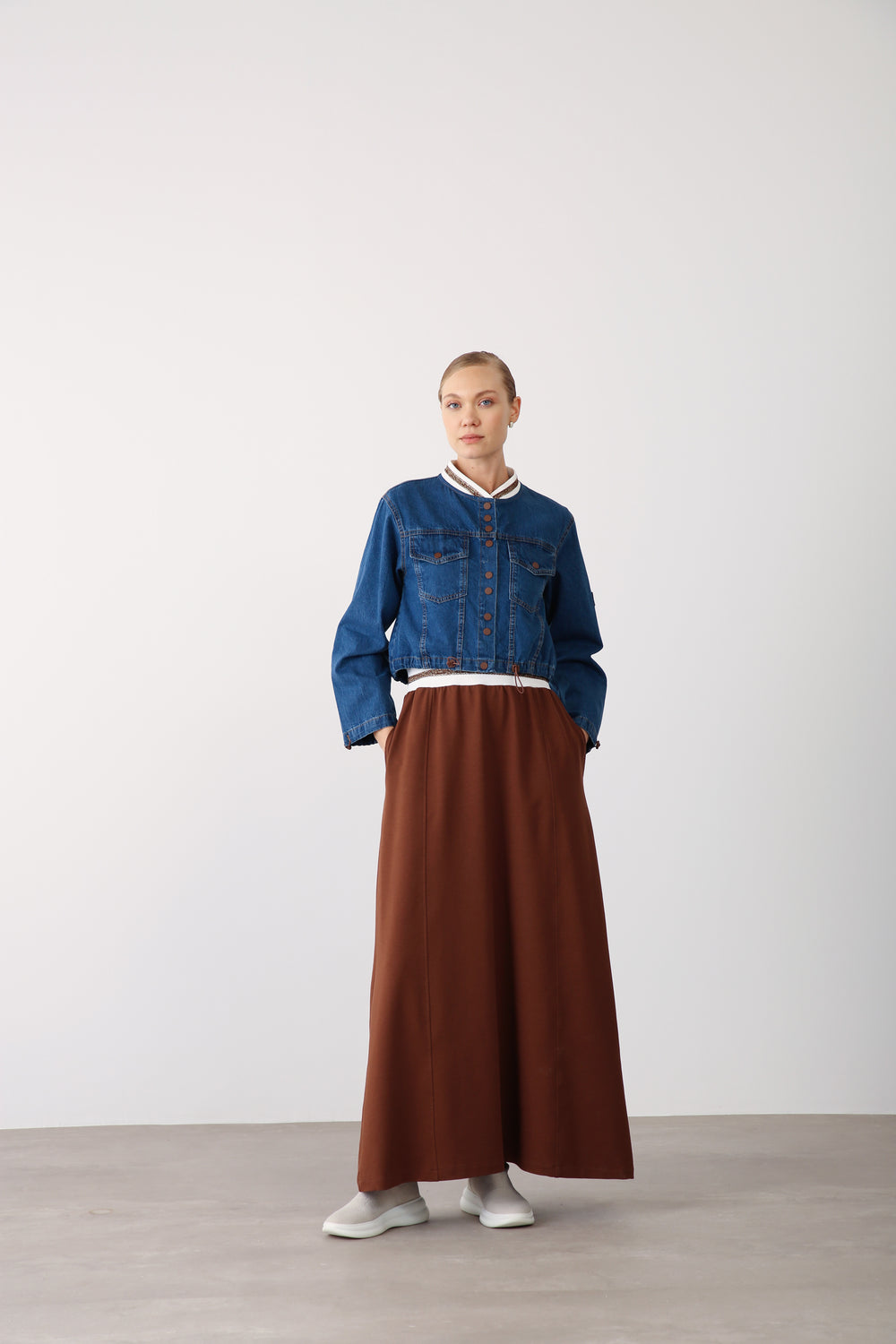 Wholesale Premium Combed Cotton Elastic Waist Maxi Dress – Brown