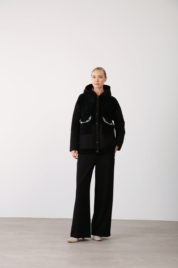 Wholesale Two Thread Elastic Waist Wide Leg Pants – Black