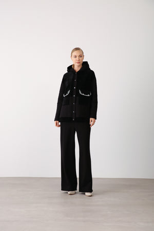 Wholesale Two Thread Elastic Waist Wide Leg Pants – Black