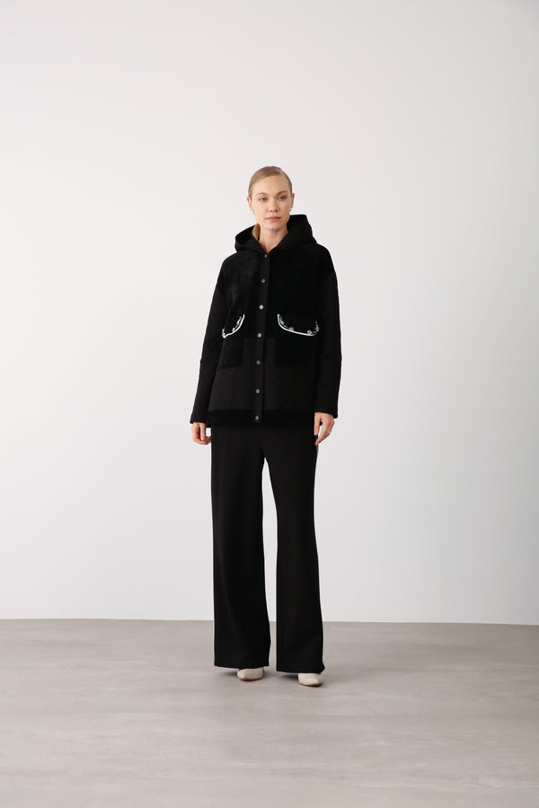 Wholesale Two Thread Elastic Waist Wide Leg Pants – Black