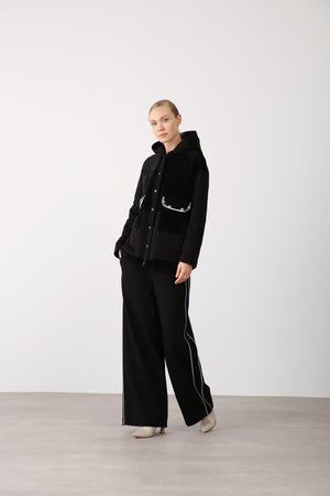 Wholesale Two Thread Elastic Waist Wide Leg Pants – Black
