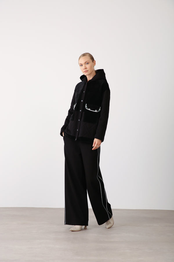 Wholesale Two Thread Elastic Waist Wide Leg Pants – Black