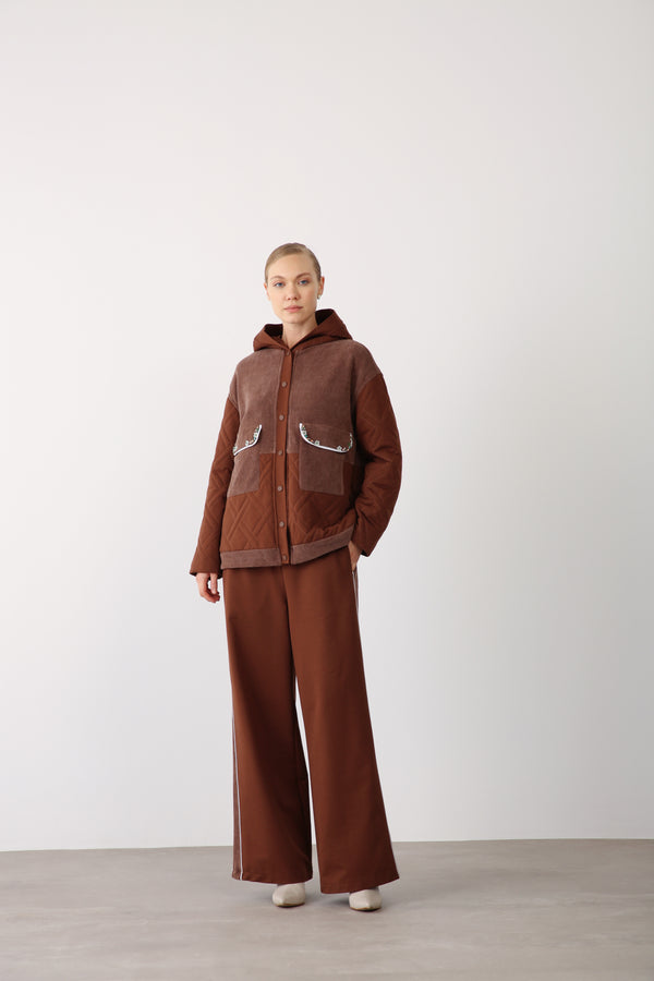 Wholesale Two Thread Elastic Waist Wide Leg Pants – Brown