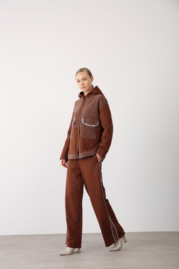 Wholesale Two Thread Elastic Waist Wide Leg Pants – Brown