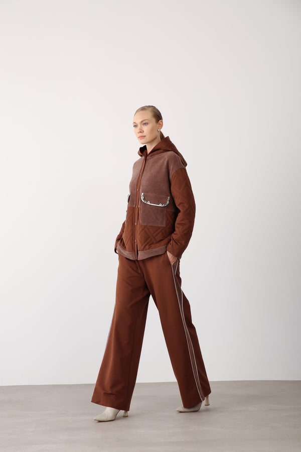 Wholesale Two Thread Elastic Waist Wide Leg Pants – Brown