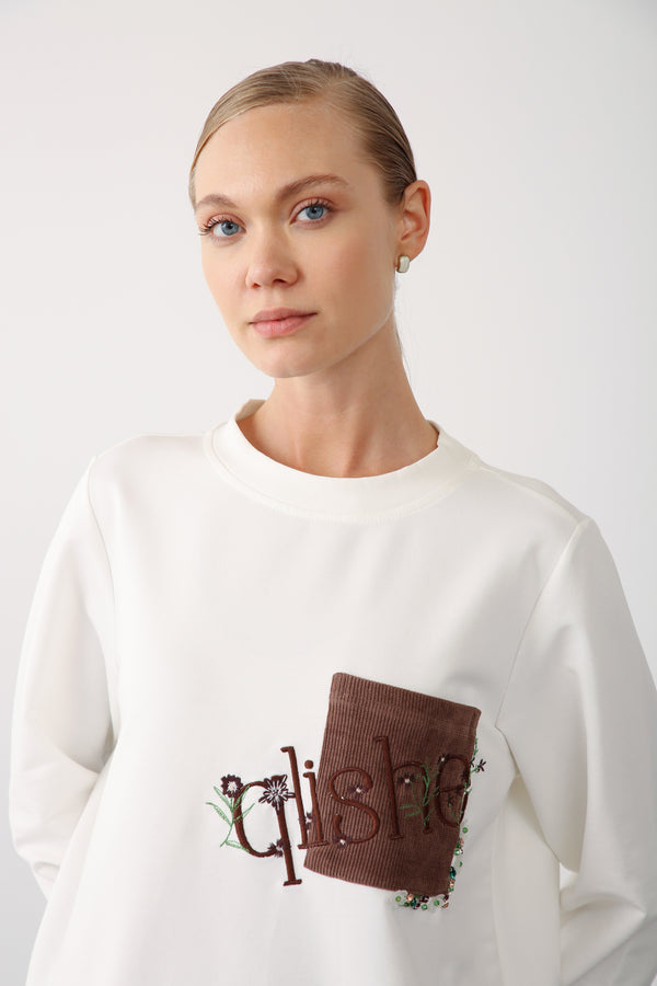 Wholesale Premium Combed Cotton Embroidered Detail Sweatshirt – Brown