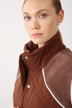 Wholesale Two Thread Quilted Detailed High Collar Vest – Brown