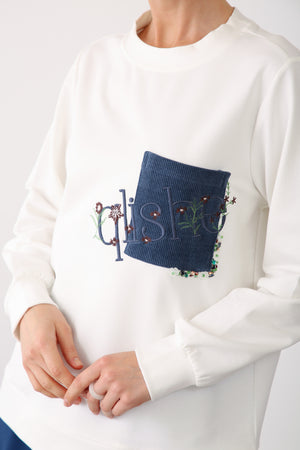 Wholesale Premium Combed CottonEmbroidered Detail Sweatshirt – Indigo