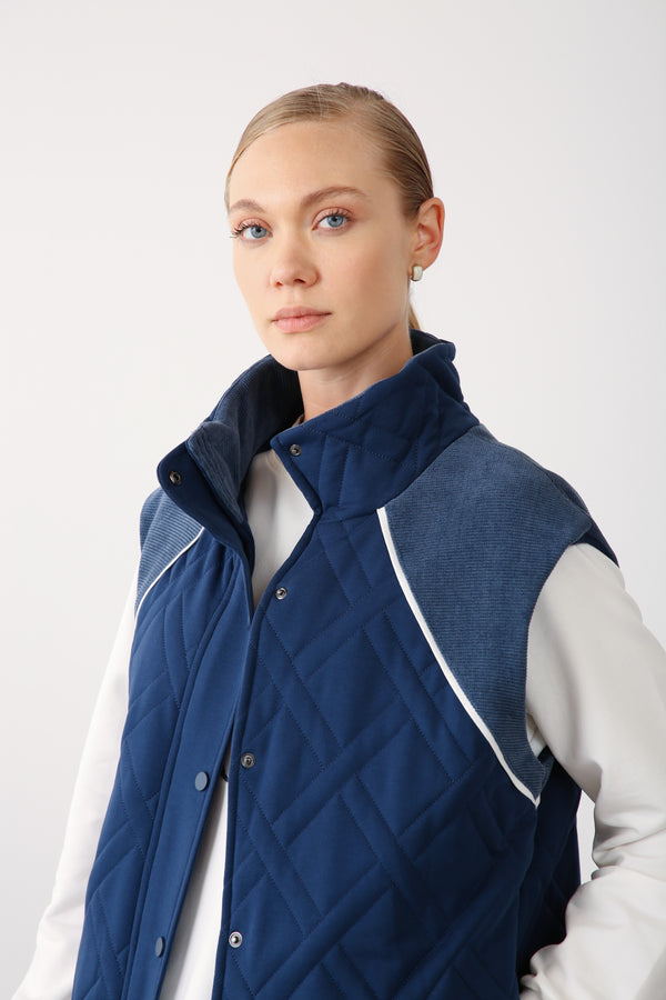 Wholesale Two-Thread Quilted Detailed Vest - Indigo
