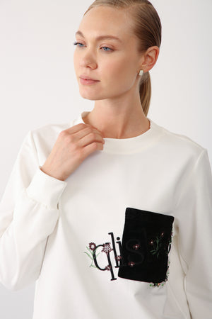 Wholesale Premium Combed Cotton Embroidered Detail Sweatshirt – Black