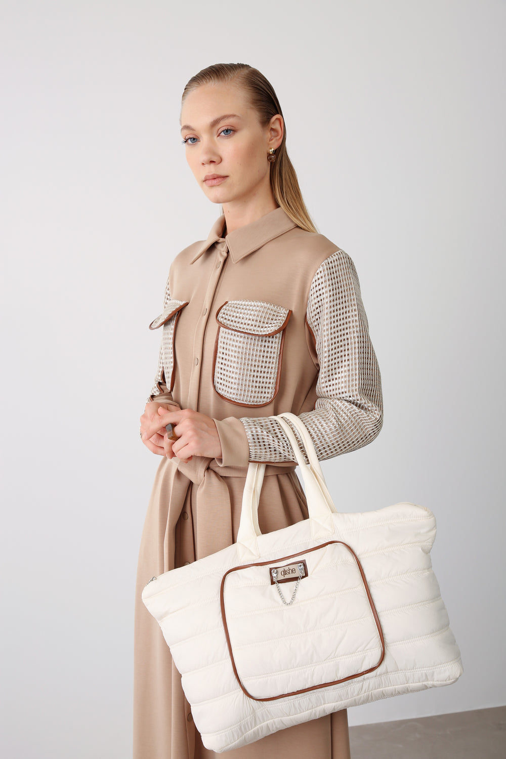 Wholesale Quilted Soft Tote Bag – Beige