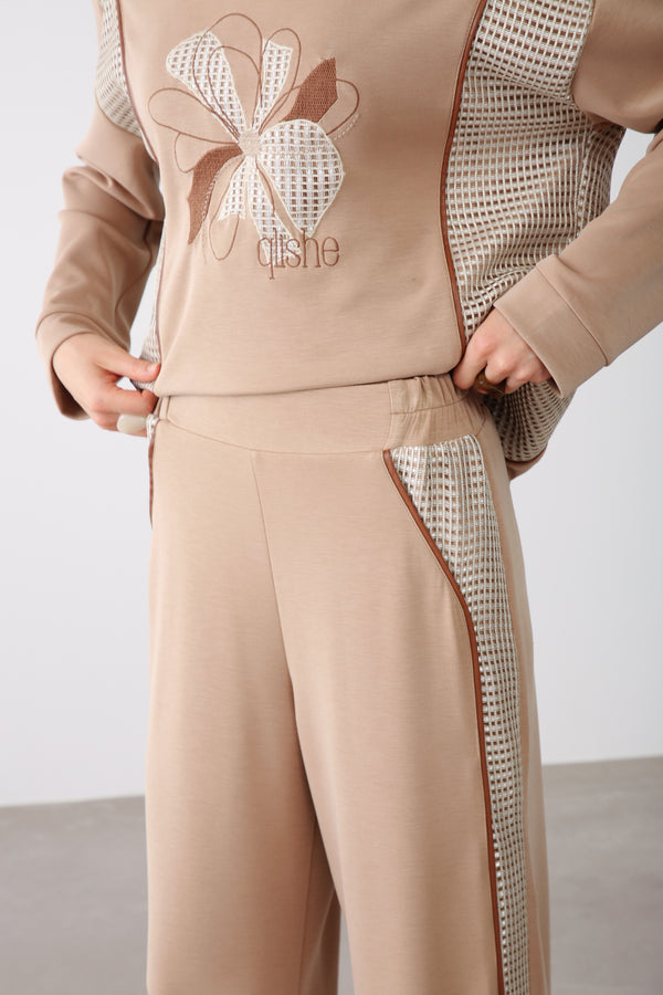 Wholesale Oysho Fabric Mesh-Detail Pants - Beige