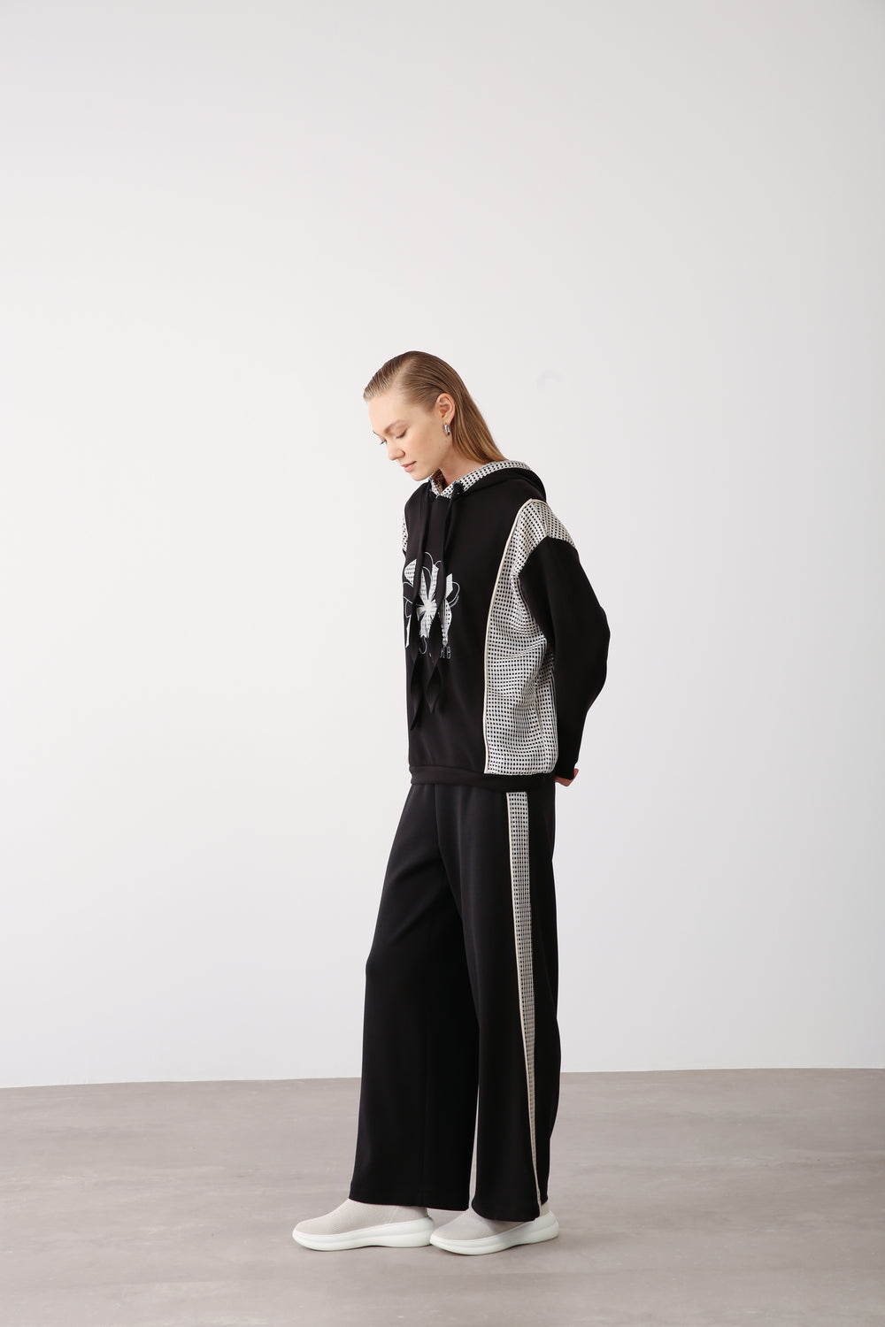 Wholesale Oysho Fabric Mesh-Panel Pants - Black
