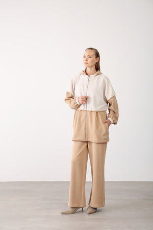 Wholesale Oysho Two-Tone Zip-Up Hooded Jacket - Camel