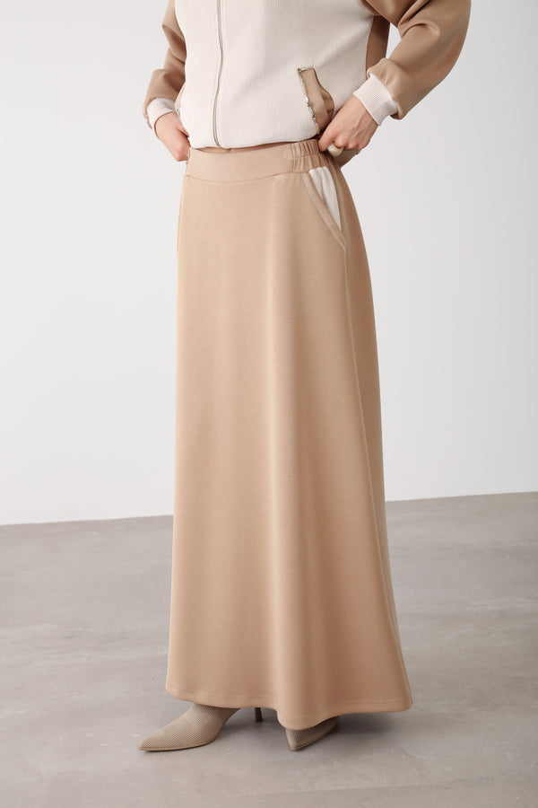 Wholesale Oysho Fabric Elastic Waist Long Skirt – Camel