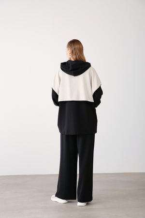 Wholesale Oysho Two-Tone Zip-Up Hooded Jacket - Black