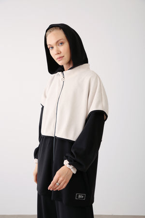 Wholesale Oysho Two-Tone Zip-Up Hooded Jacket - Black