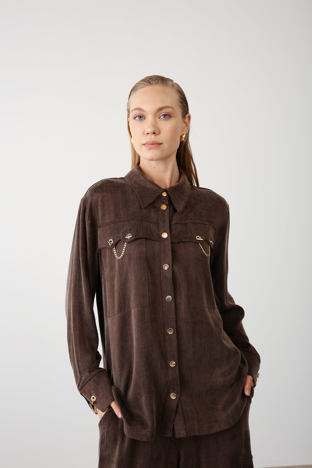 Wholesale Cupra Chain-Detail Shirt - Brown