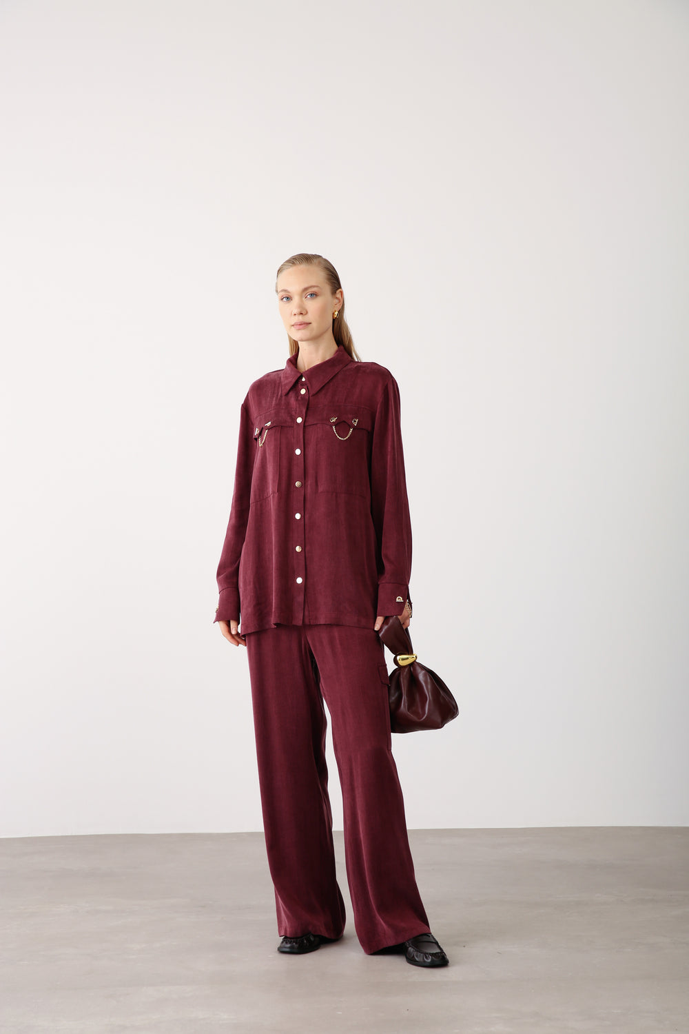 Wholesale Cupra Chain-Detail Pants - Burgundy