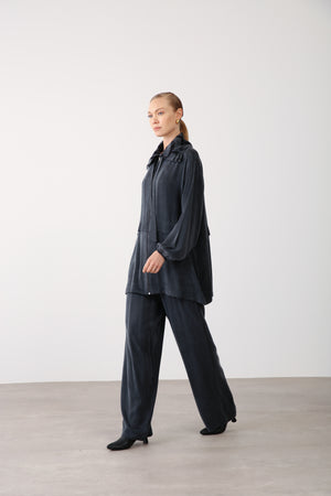 Wholesale Premium Combed Cotton Fabric Elastic Waist Wide-Leg Pants – Black