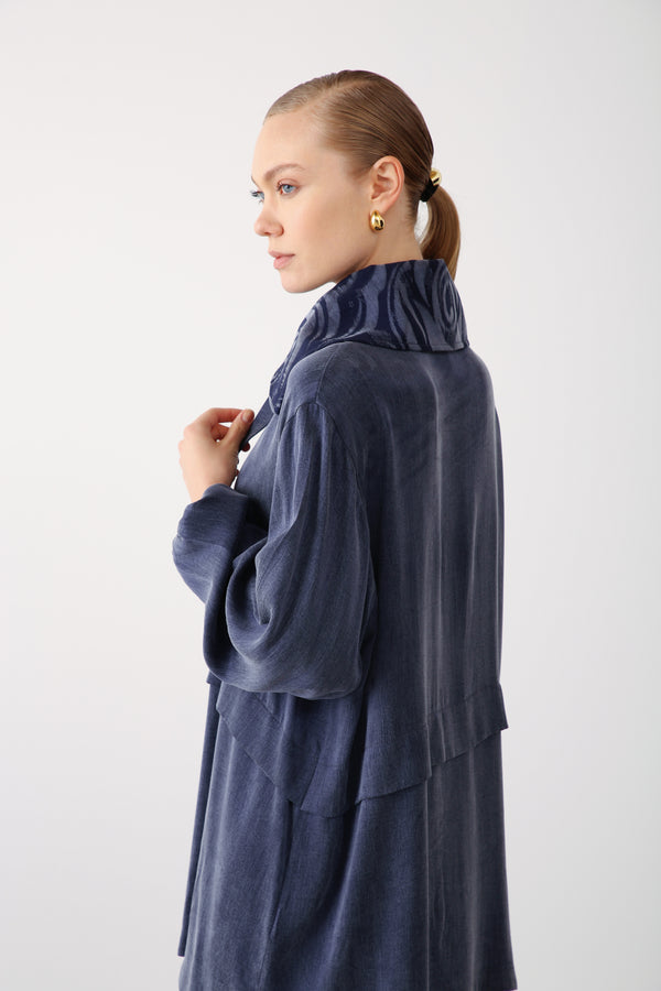 Wholesale Premium Combed Cotton Fabric Patterned Collar Zip-Up Jacket – Navy Blue