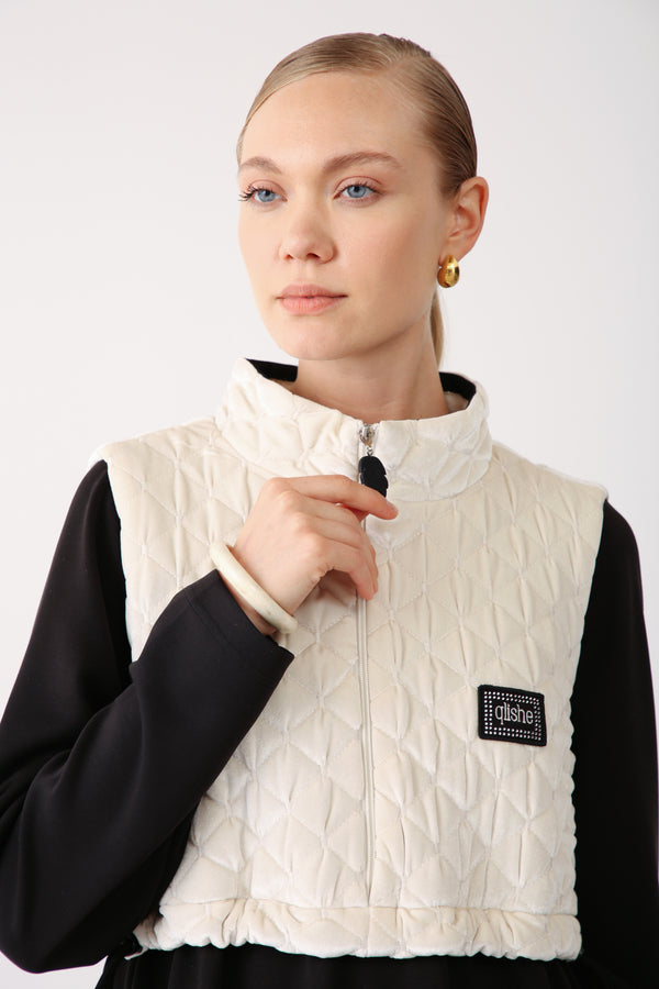 Wholesale Premium Cotton Fabric Quilted Vest Detail Dress - Black