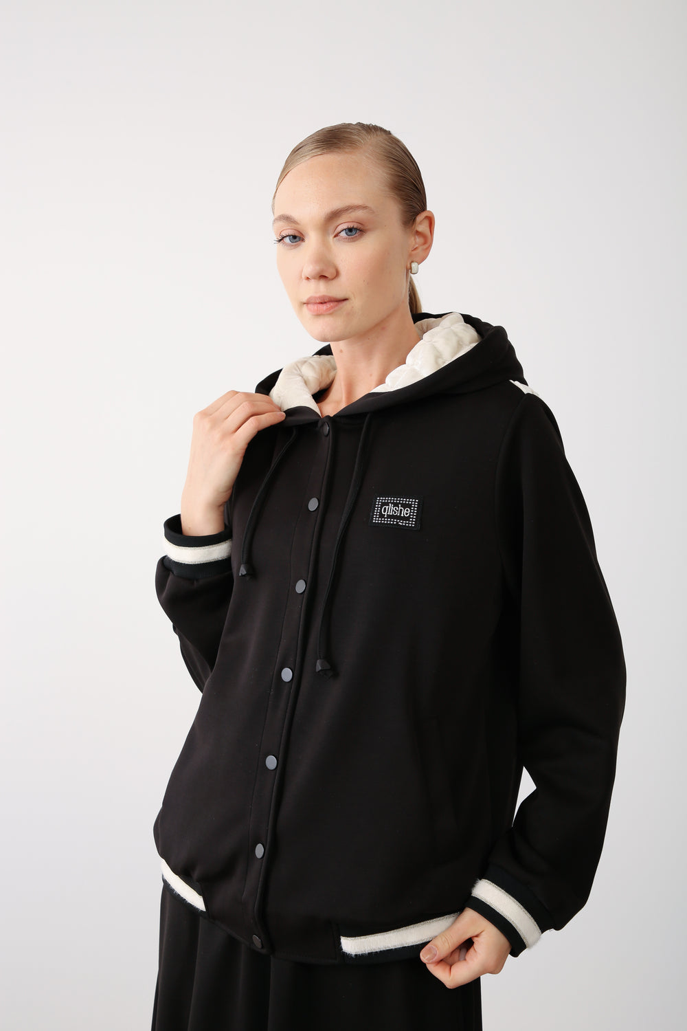 Wholesale Oysho Fabric Quilted Hoodie Jacket - Black