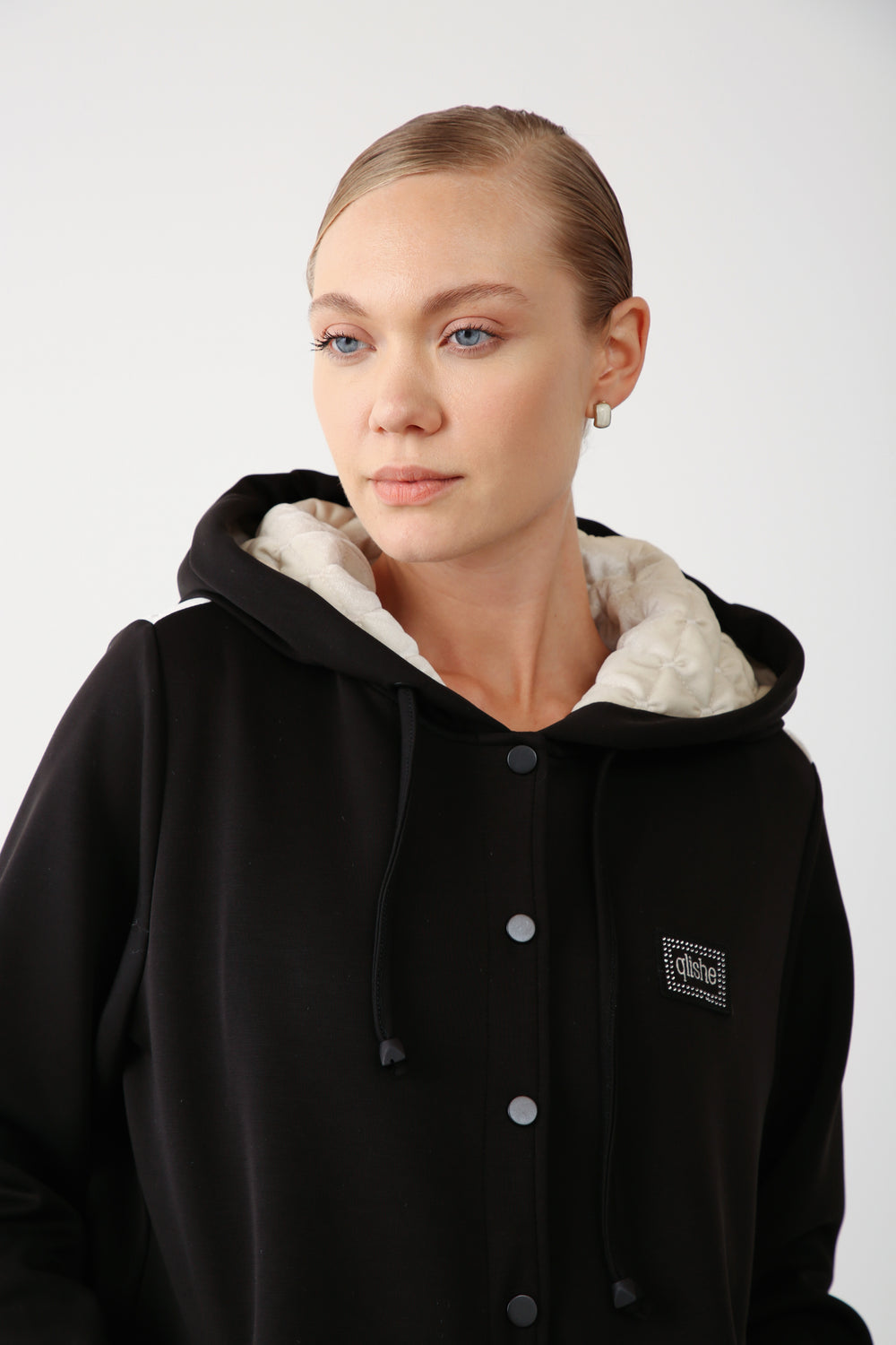 Wholesale Oysho Fabric Quilted Hoodie Jacket - Black